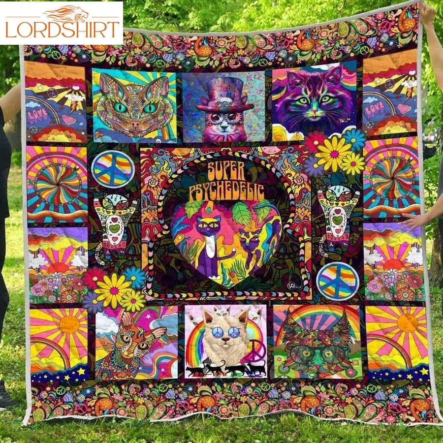 Hippie Color Cat Colorful Cat Sunflowers Quilt Blanket Great Customized Blanket Gifts For Birthday Christmas Thanksgiving