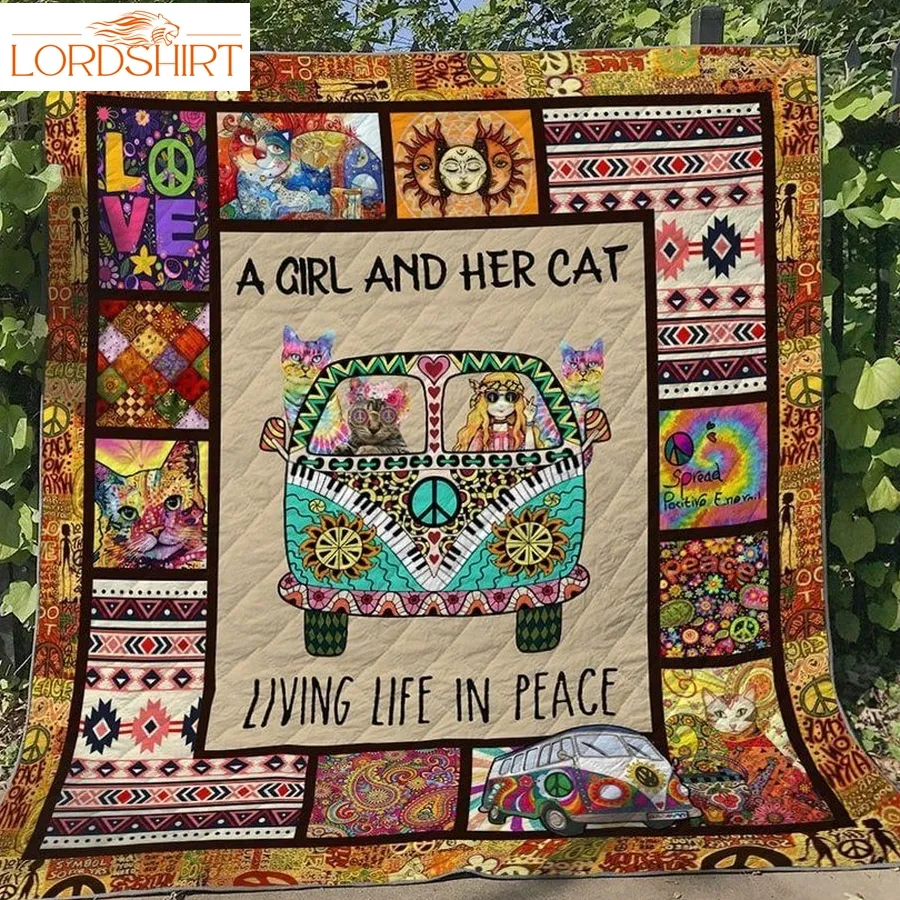 Hippie Girl Loves Cat Awesome 3D Customized Quilt