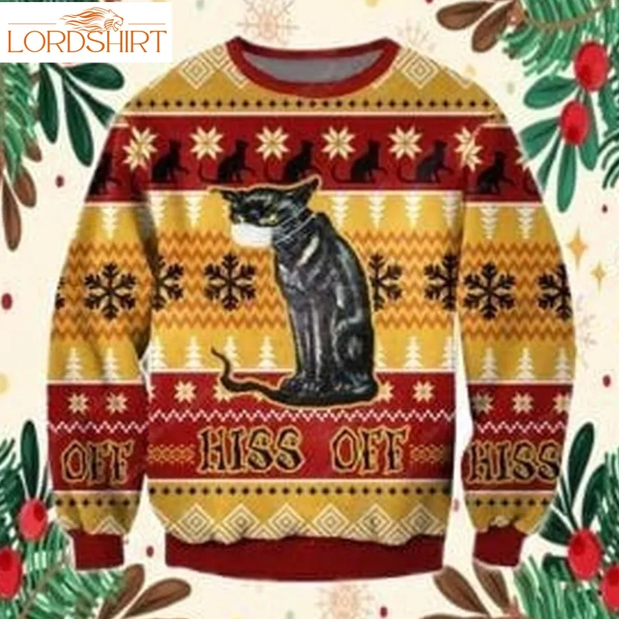 Hiss Off Cat Ugly Christmas Sweater All Over Print Sweatshirt