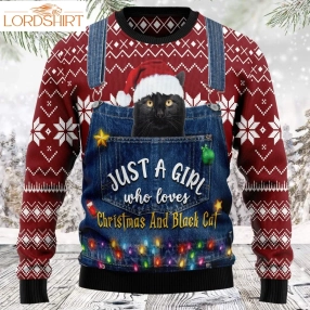 Just A Girl Who Loves Christmas Black Cat Unisex Womens And Mens, Couples Matching, Friends, Black Cat Lover, Cat Mom