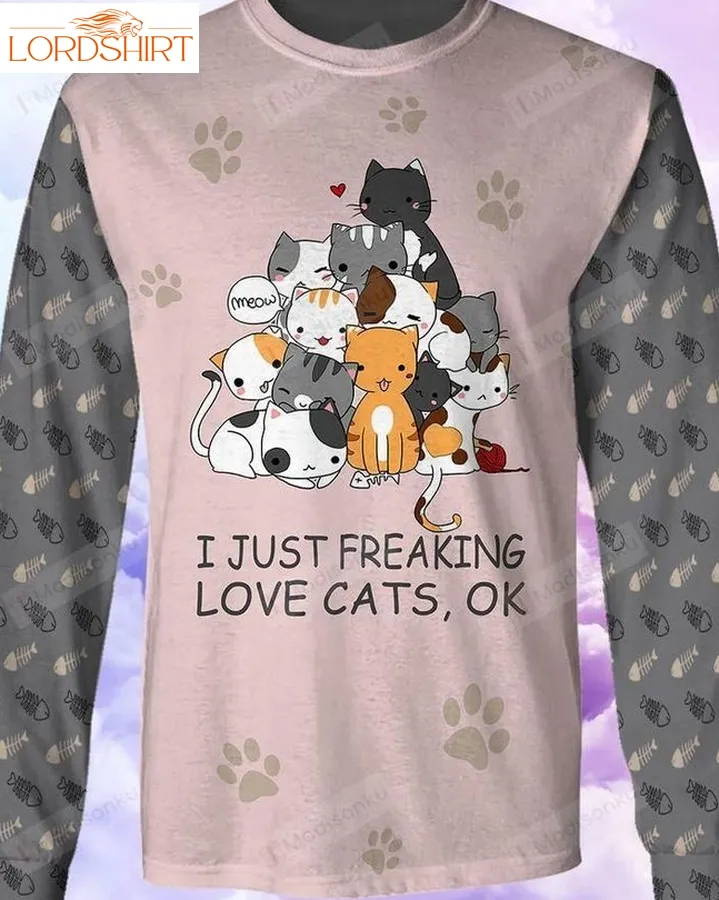 Just Freaking Love Cats, Ok Ugly Christmas Sweater, All Over Print Sweatshirt