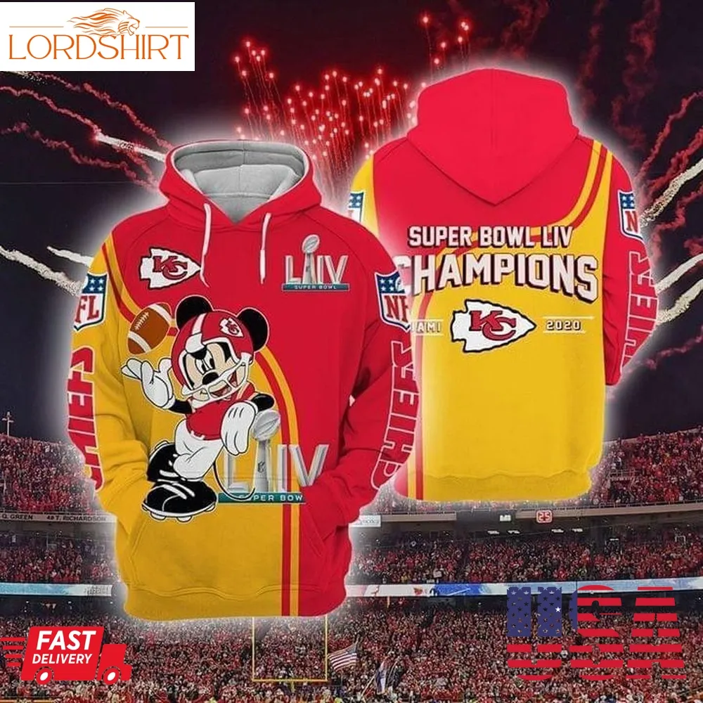 Kansas City Chiefs Mickey Disney Super Bowl Champions Pullover And Zippered Hoodies Custom 3D Graphic Printed 3D Hoodie All Over Print Hoodie For Men For Women