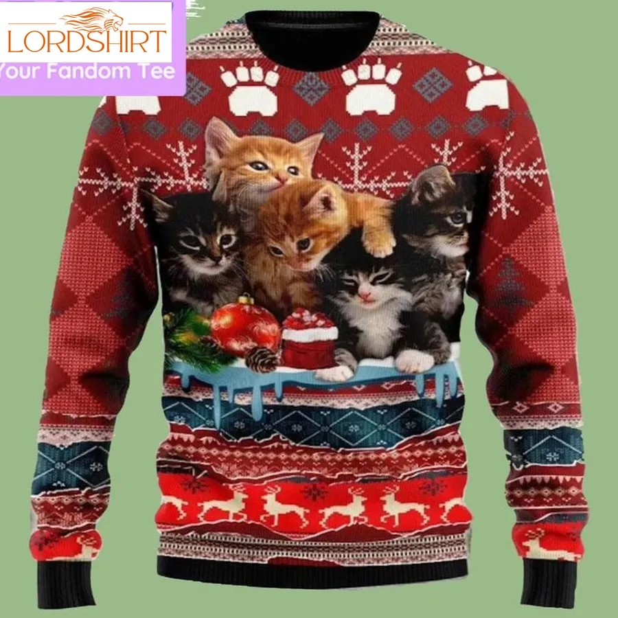 Kitty Cat 3D Ugly Christmas Sweatshirt Xmas