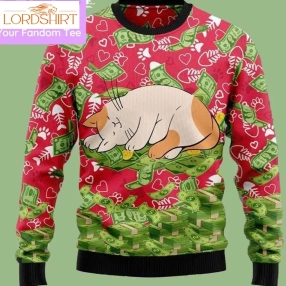 Lazy Cat And Dollar Cat 3D Ugly Christmas Sweatshirt Xmas