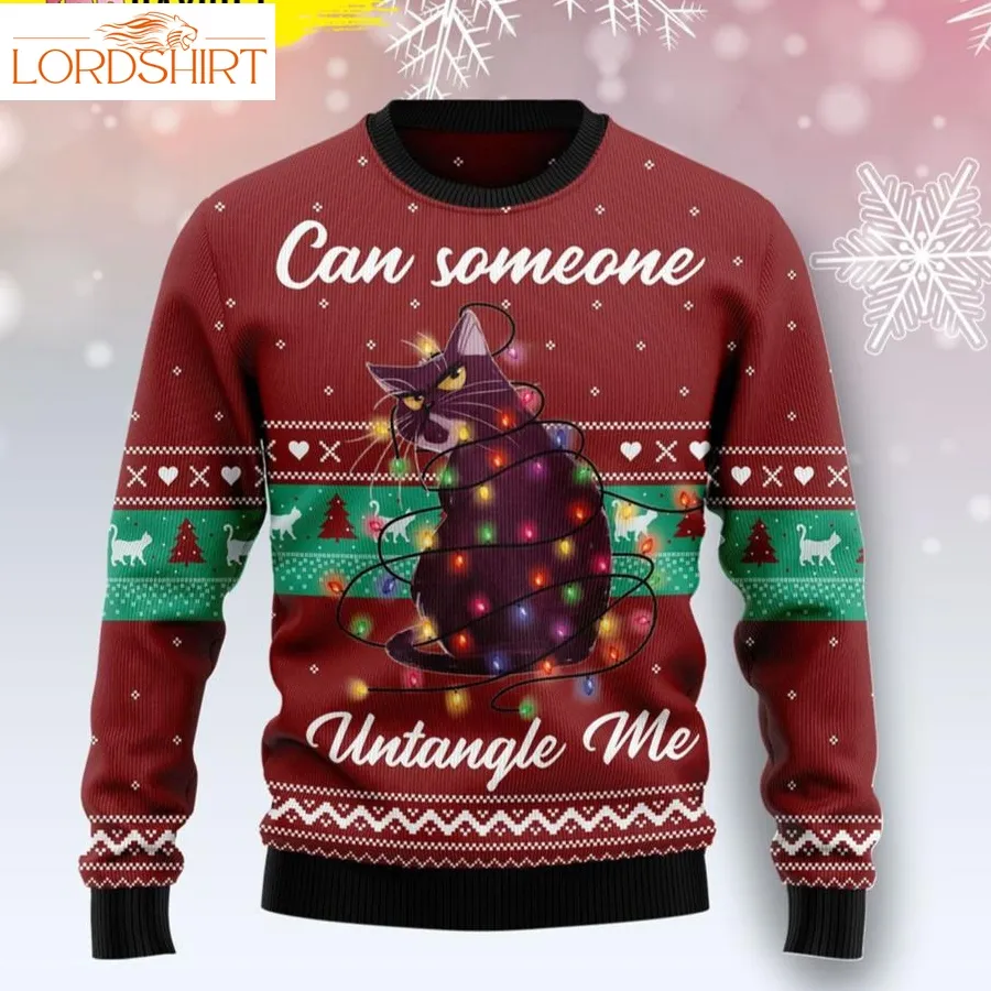 Light Can Someone Untangle Me Cat Ugly Christmas Sweater