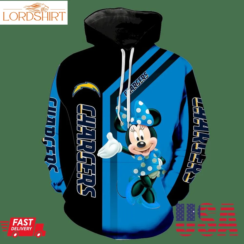 Los Angeles Chargers Minnie Mouse New Full All Over Print V1468 Hoodie Zipper