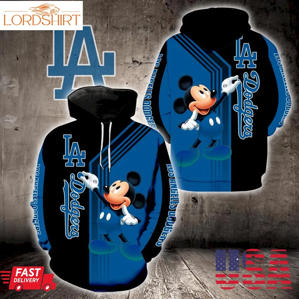 Los Angeles Dodgers Mickey Mouse Full Print V1499 Hoodie And Zipper