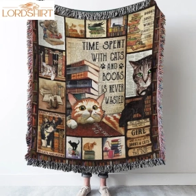 Love Reading Cats And Books Woven Blanket Tapestry Thh3489wb