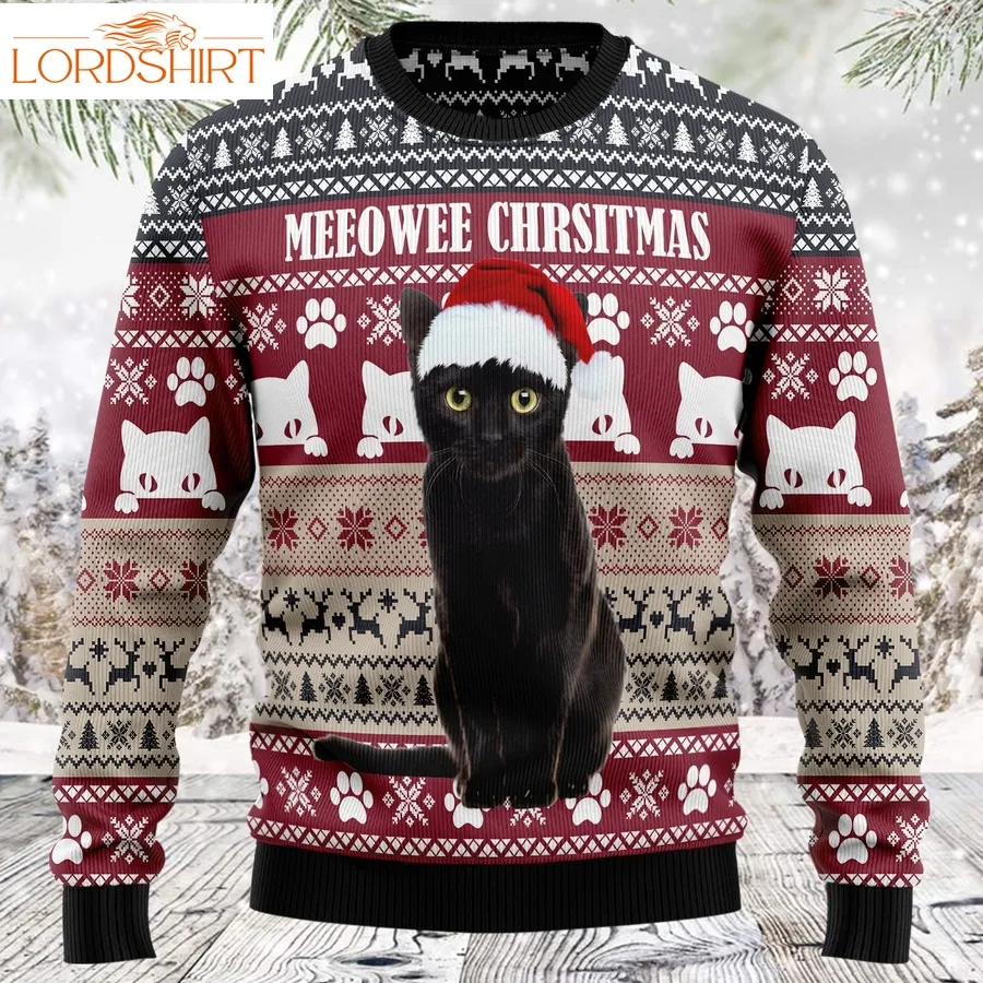 Meeowee Christmas Ugly Christmas Sweater Unisex Womens And Mens, Cat Lover, Funny Family Sweater Gifts 