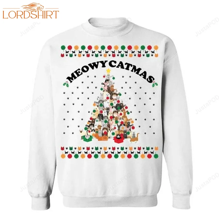 Meowy Catmas Ugly Christmas Sweater All Over Print Sweatshirt Ugly