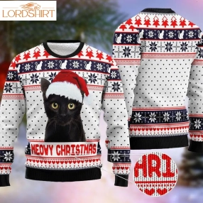 Meowy Christmas Cat With Santa Hat Cat Lovers Xmas Cats Ugly Sweater