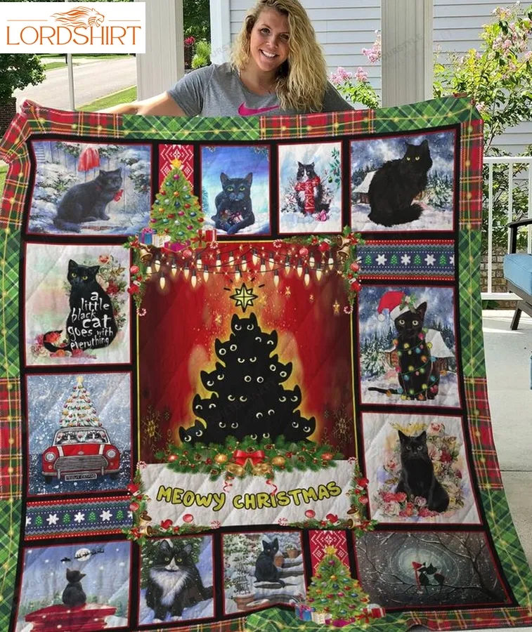 Meowy Christmas Black Cat Christmas Tree Quilt Blanket Great Customized Blanket Gifts For Birthday Christmas Thanksgiving