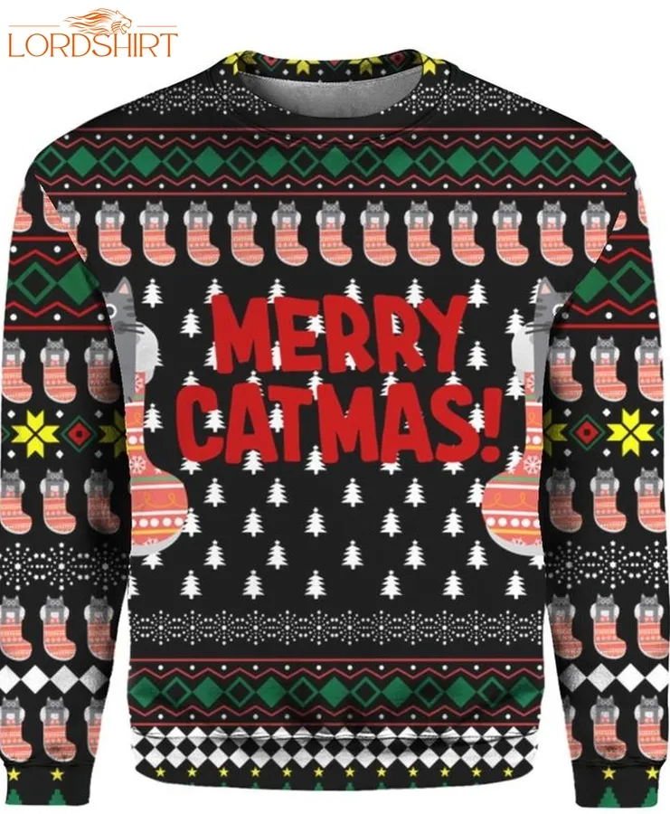 Merry Catmas Funny Ugly Christmas Sweater, All Over Print Sweatshirt, Ugly Sweater, Christmas Sweaters, Hoodie, Sweater