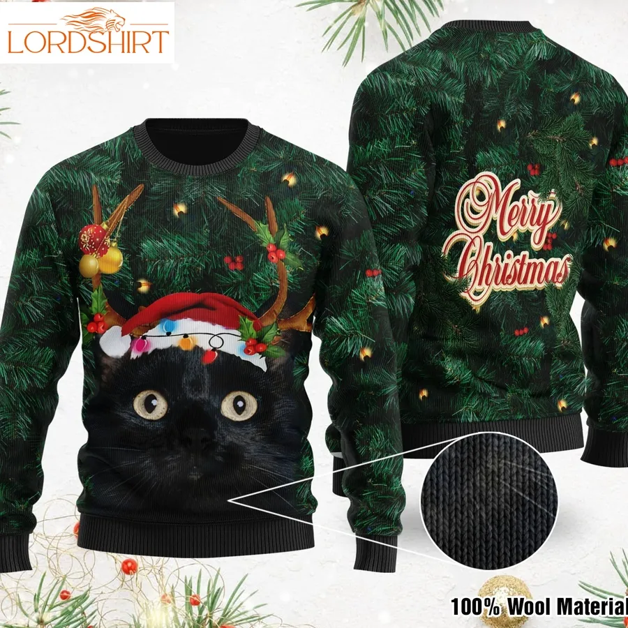 Merry Christmas Black Cat Ugly Sweater For Black Cat Lovers On Chrismas Day