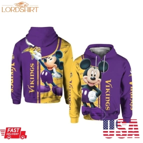 Mickey Disney Minnesota Vikings Pullover And Zip Pered Hoodies Custom 3D Graphic Printed 3D Hoodie All Over Print Hoodie For Men For Women