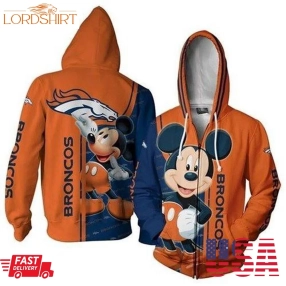 Mickey Disney Nfl Denver Broncos S Graphic Ed 3D Hoodie Sweatshirt Zip