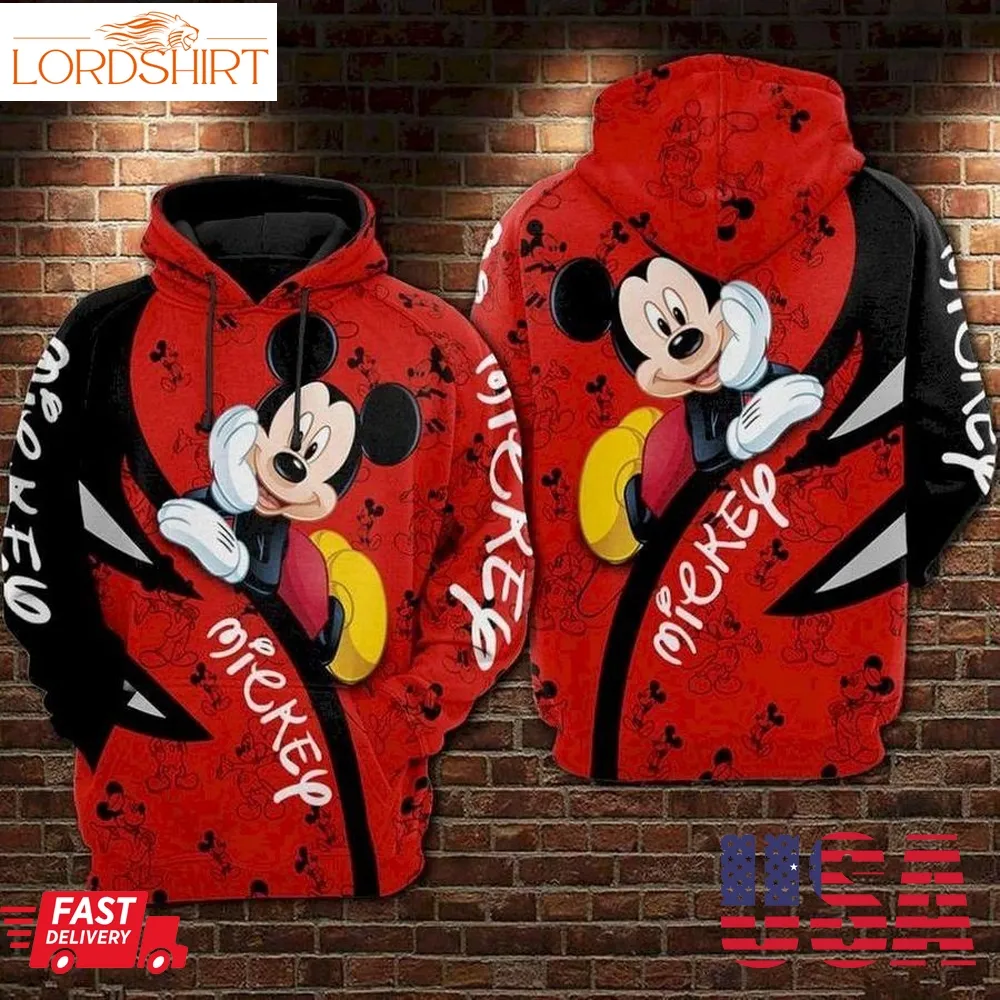 Mickey Mouse Red And Black Mickey Pattern Hoodie Sweater Shirt