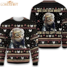 Mike Echo Oscar Whisky Cat Christmas Ugly Sweater Ugly Sweater