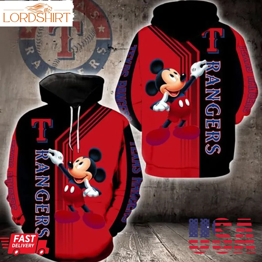 Mlb Texas Rangers Mickey Mouse Mlb 3D Hoodie Size From S To 5Xl