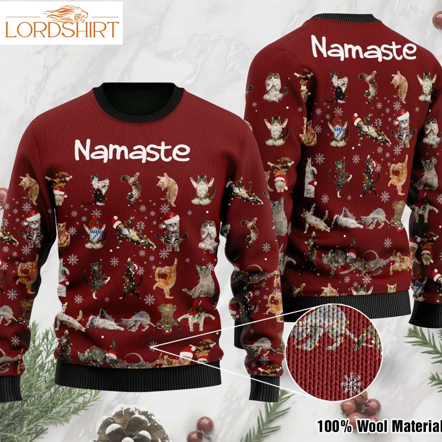 Namaste Funny Yoga Cats Ugly Sweater For Yoga Lovers On Christmas Days