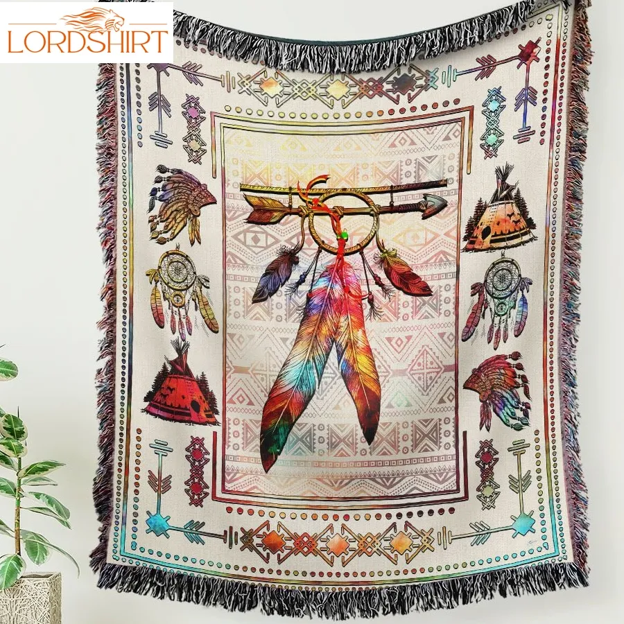 Native Feather Color Feather Dream Catcher Native American Woven Blanket Tapestry Thh2589wb