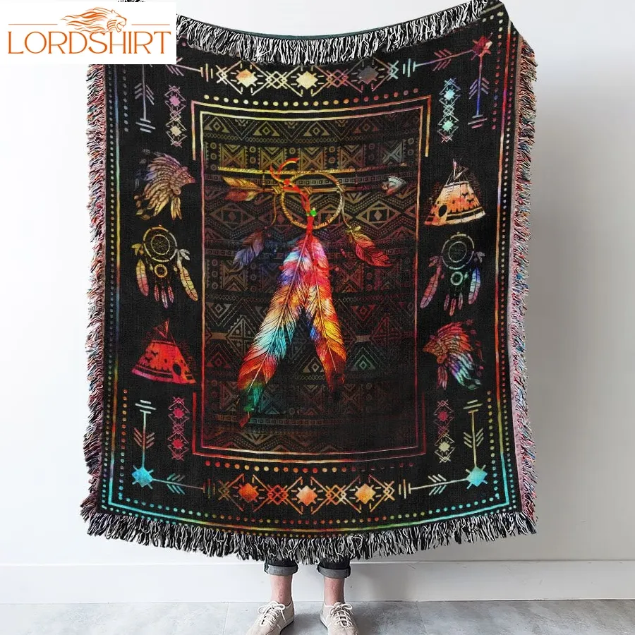 Native Feather Color Feather Dream Catcher Native American Woven Blanket Tapestry Thh2589wbv1