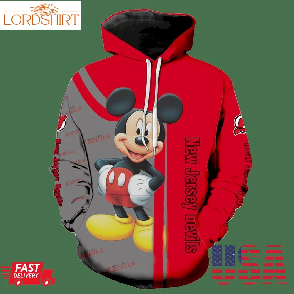 New Jersey Devils Mickey Mouse All Over Print K1055 Hoodie Zipper