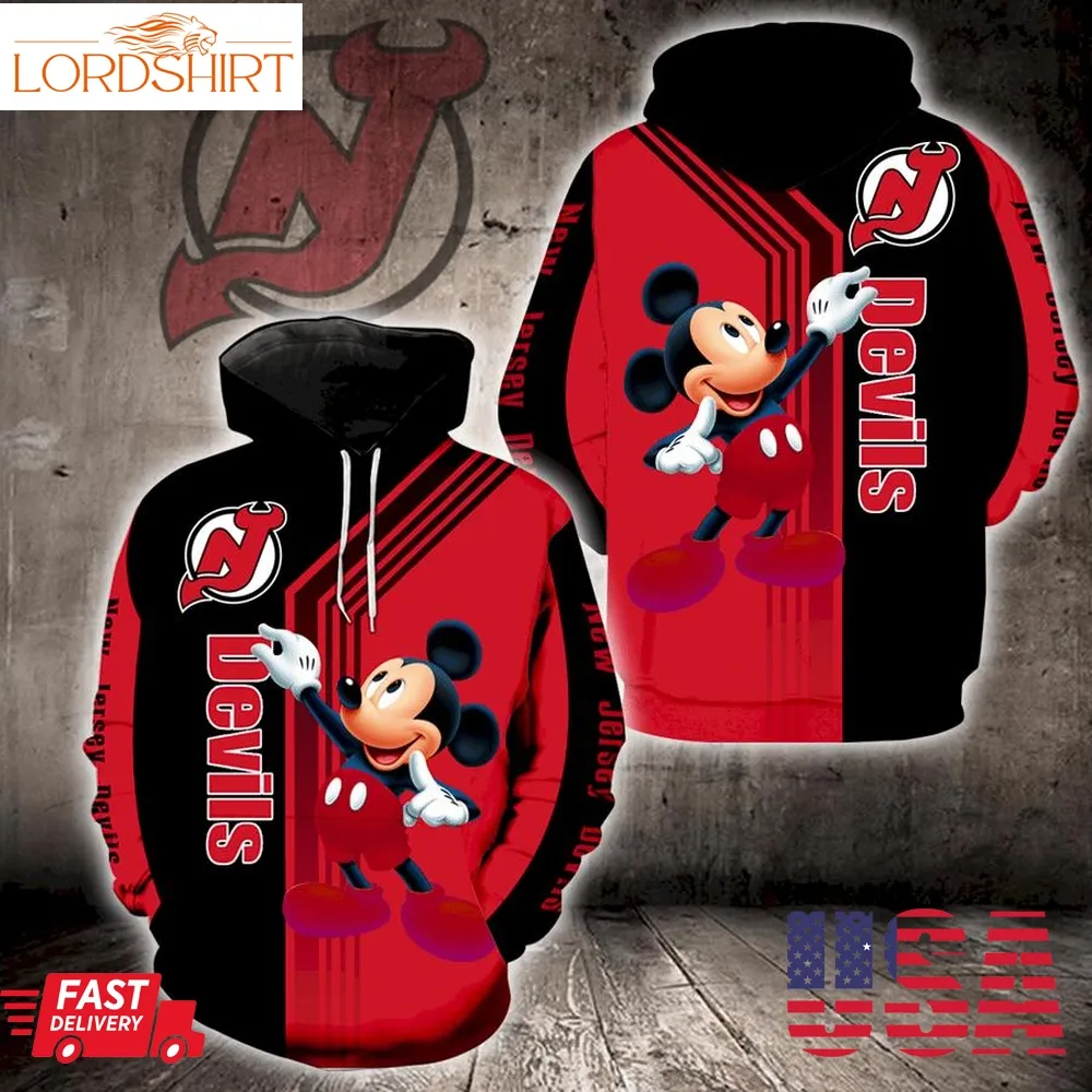 New Jersey Devils Mickey Mouse Full Print V1540 Hoodie And Zipper