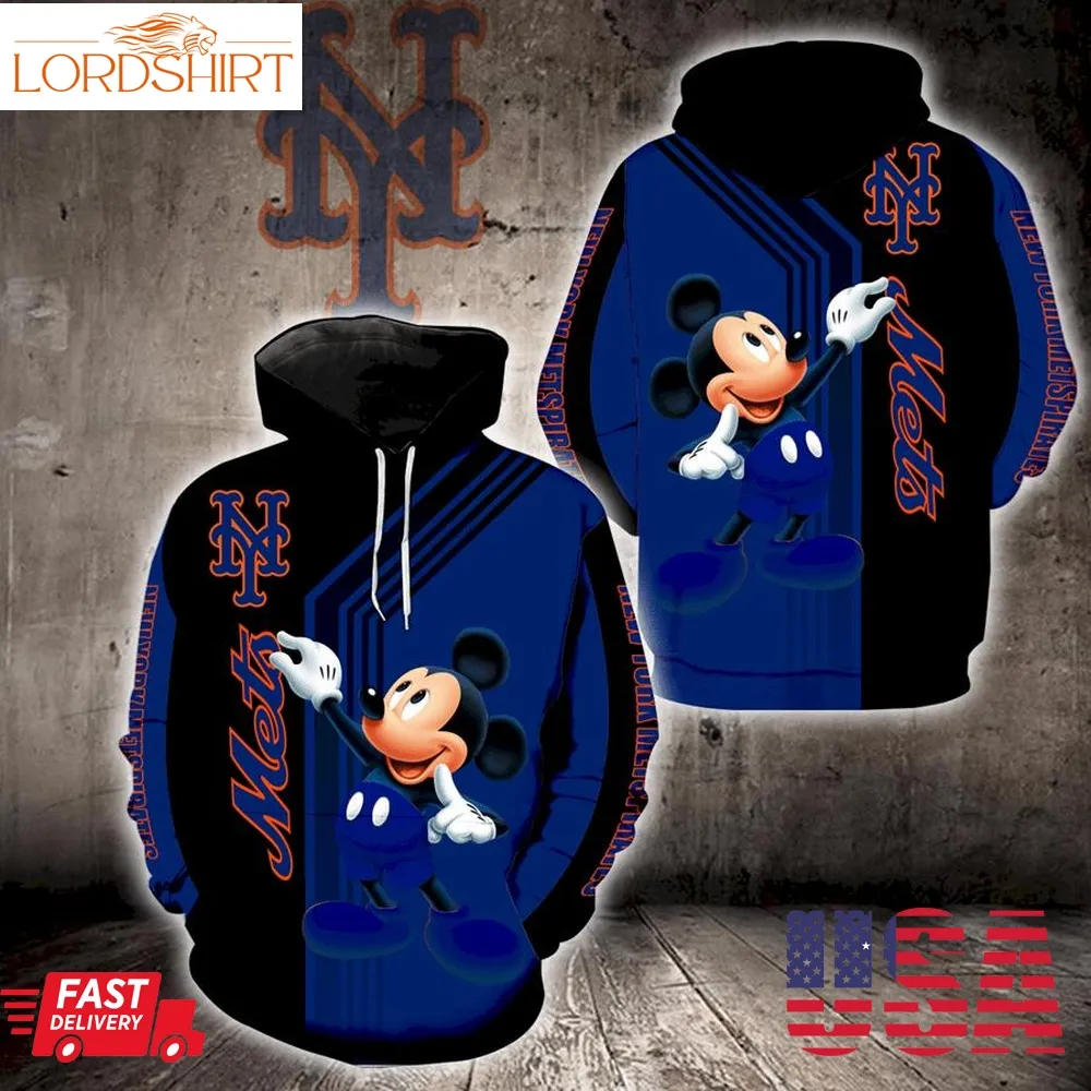 New York Mets Mickey Mouse Full Print V1503 Hoodie Zipper Men Women