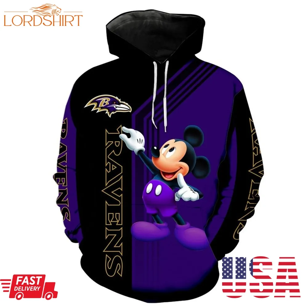 Nfl Baltimore Ravens Mickey Limited Full Printed 3D Hoodie