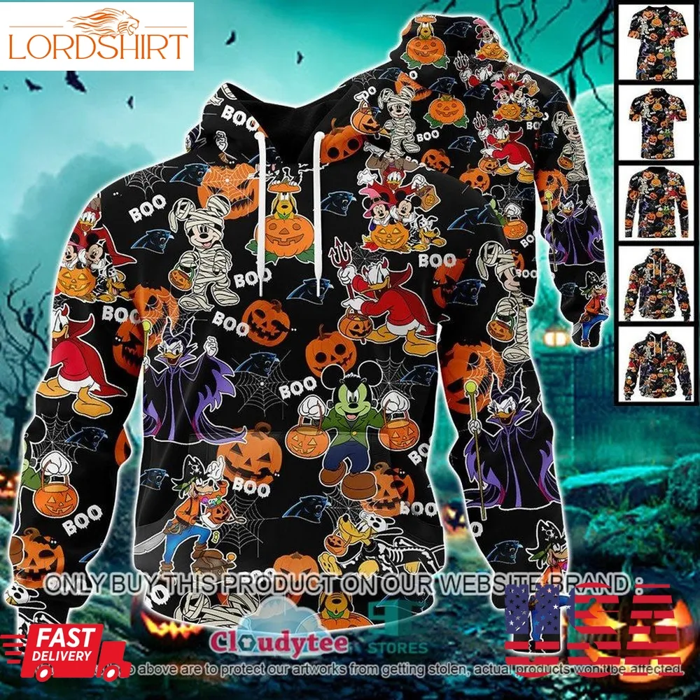 Nfl Carolina Panthers Halloween Pumpkin Mickey With Friends Disney Style 3D Hoodie, Shirt  