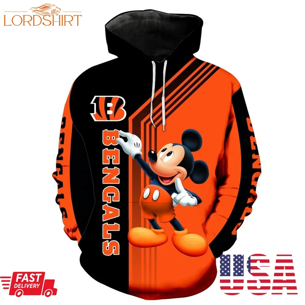 Nfl Cincinnati Bengals Mickey Limited Full Printed 3D Hoodie