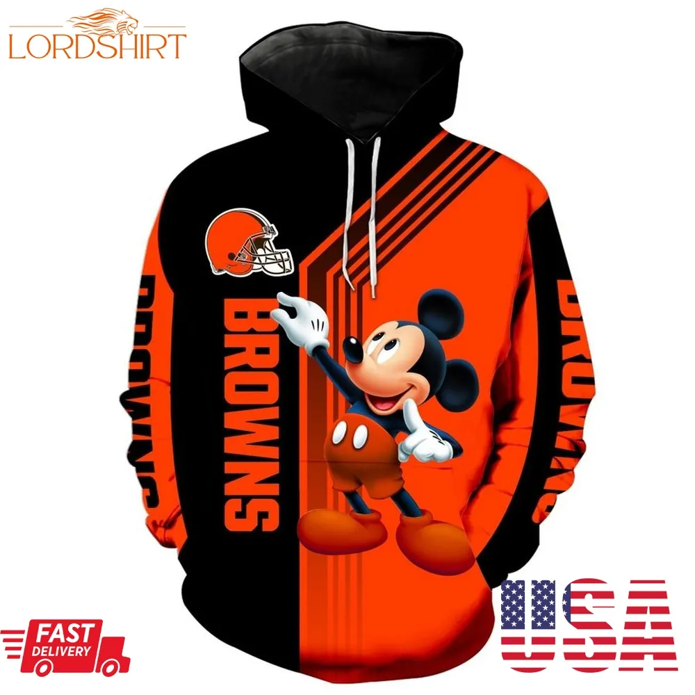 Nfl Cleveland Browns Mickey Limited Full Printed 3D Hoodie