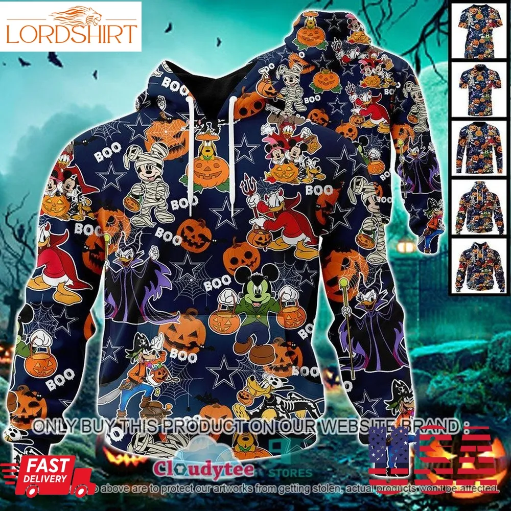 Nfl Dallas Cowboys Halloween Pumpkin Mickey With Friends Disney Style 3D Hoodie, Shirt  