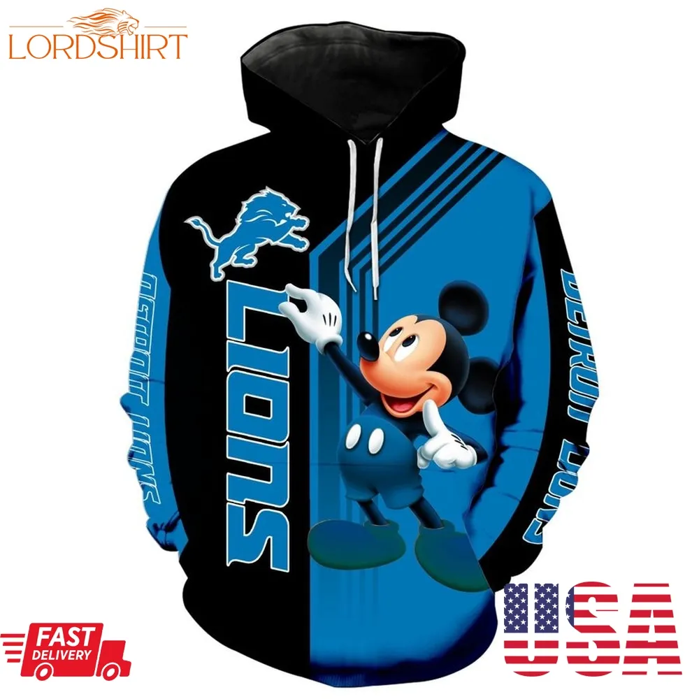 Nfl Detroit Lions Mickey Limited Full Printed 3D Hoodie