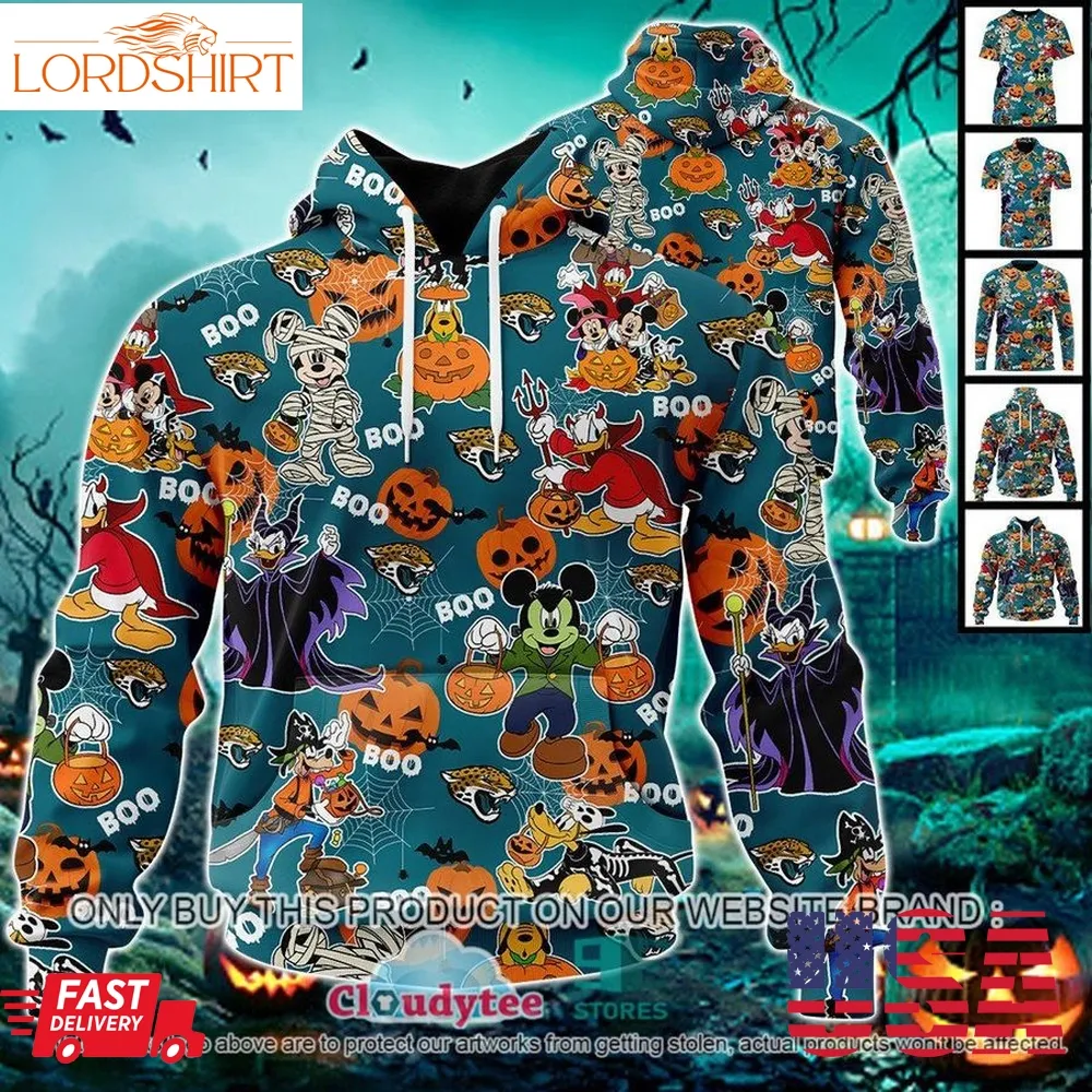 Nfl Jacksonville Jaguars Halloween Pumpkin Mickey With Friends Disney Style 3D Hoodie, Shirt  