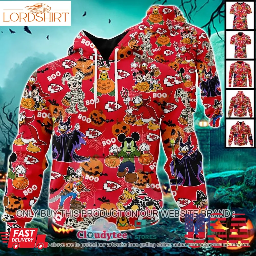 Nfl Kansas City Chiefs Halloween Pumpkin Mickey With Friends Disney Style 3D Hoodie, Shirt  