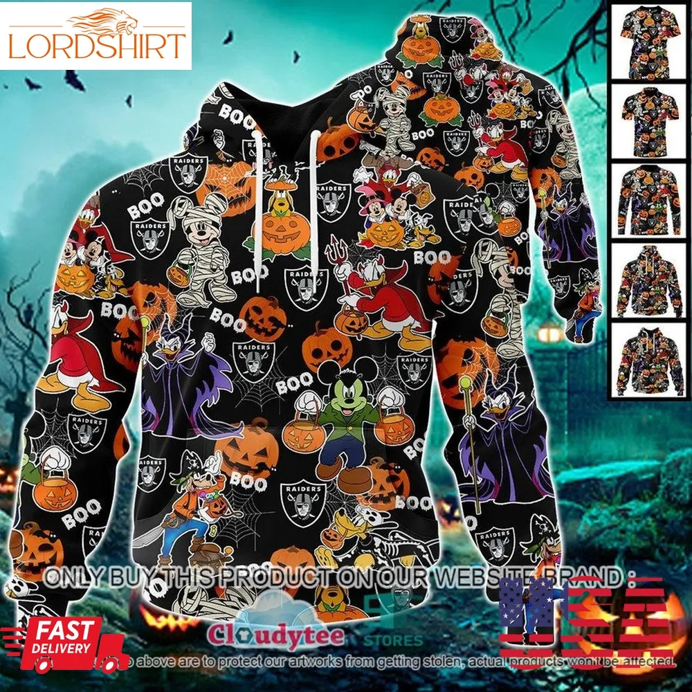 Nfl Las Vegas Raiders Halloween Pumpkin Mickey With Friends Disney Style 3D Hoodie, Shirt  