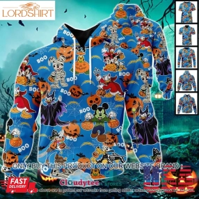 Nfl Los Angeles Chargers Halloween Pumpkin Mickey With Friends Disney Style 3D Hoodie, Shirt  