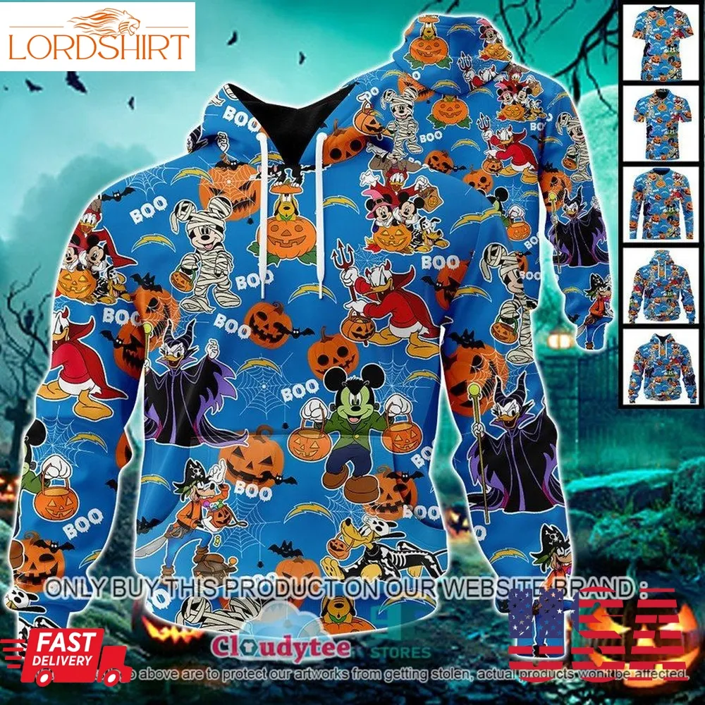 Nfl Los Angeles Chargers Halloween Pumpkin Mickey With Friends Disney Style 3D Hoodie, Shirt  