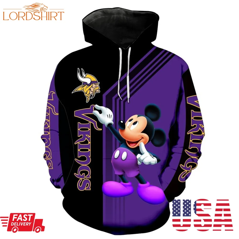 Nfl Minnesota Vikings Mickey Limited Full Printed 3D Hoodie