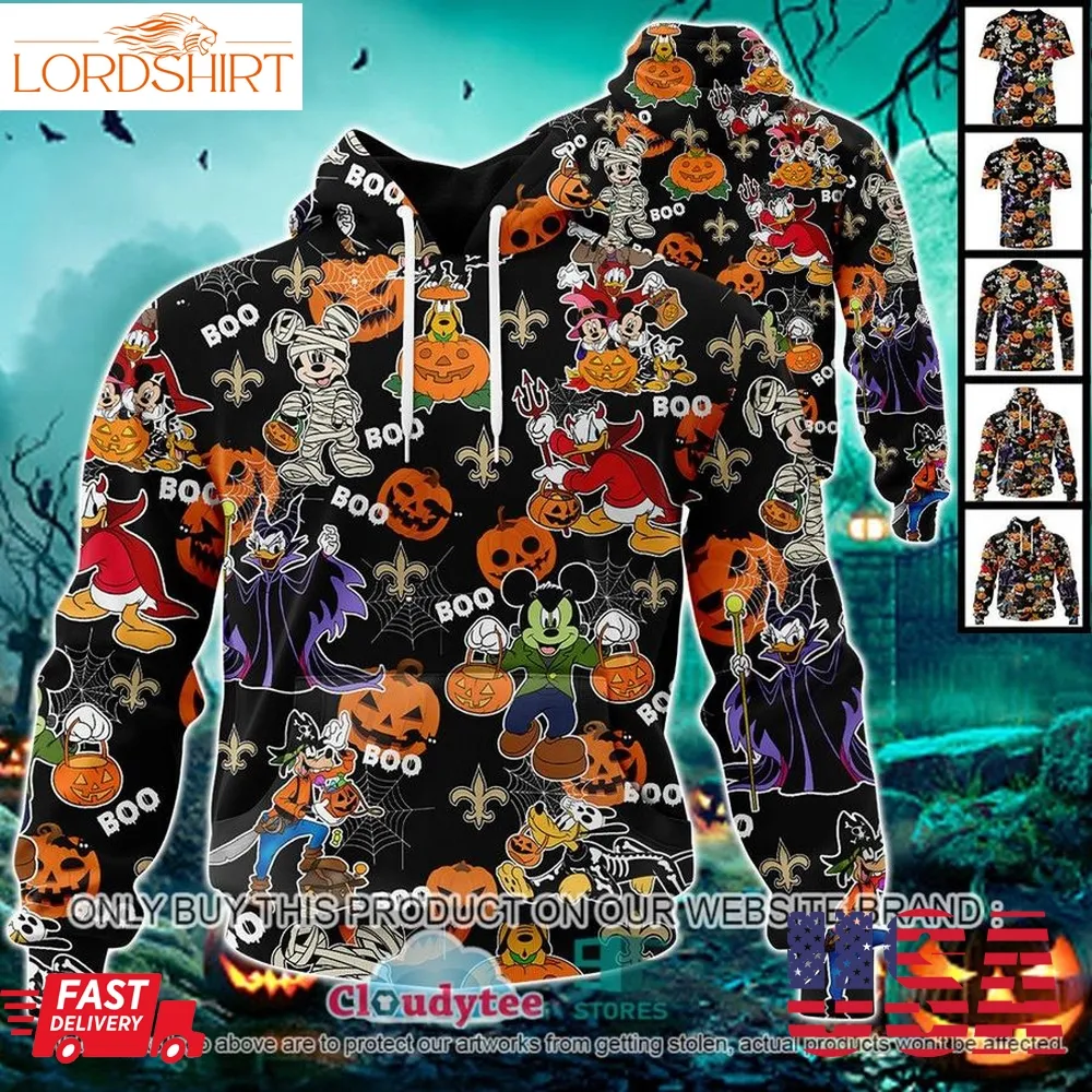 Nfl New Orleans Saints Halloween Pumpkin Mickey With Friends Disney Style 3D Hoodie, Shirt  