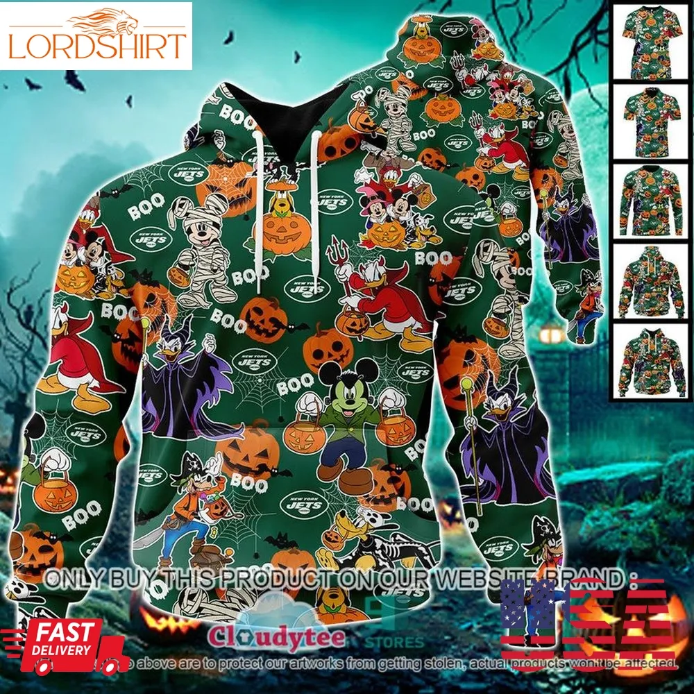 Nfl New York Jets Halloween Pumpkin Mickey With Friends Disney Style 3D Hoodie, Shirt  