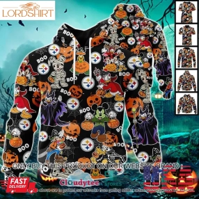 Nfl Pittsburgh Steelers Halloween Pumpkin Mickey With Friends Disney Style 3D Hoodie, Shirt  