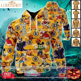 Nhl Boston Bruins Halloween Pumpkin Mickey With Friends Disney Style 3D Hoodie, Shirt  