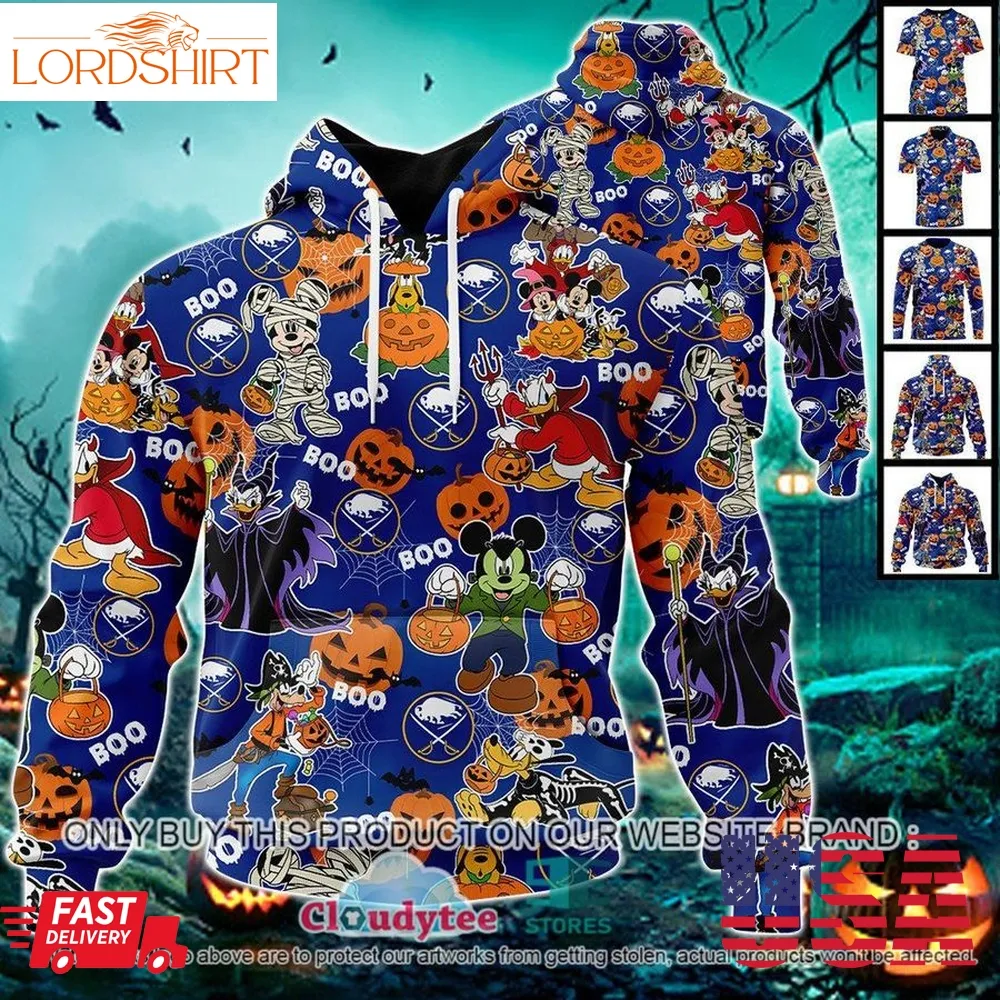 Nhl Buffalo Sabres Halloween Pumpkin Mickey With Friends Disney Style 3D Hoodie, Shirt  