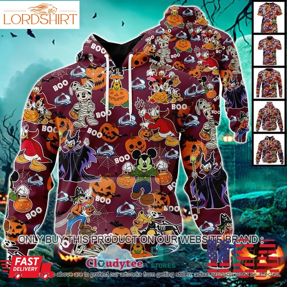 Nhl Colorado Avalanche Halloween Pumpkin Mickey With Friends Disney Style 3D Hoodie, Shirt  