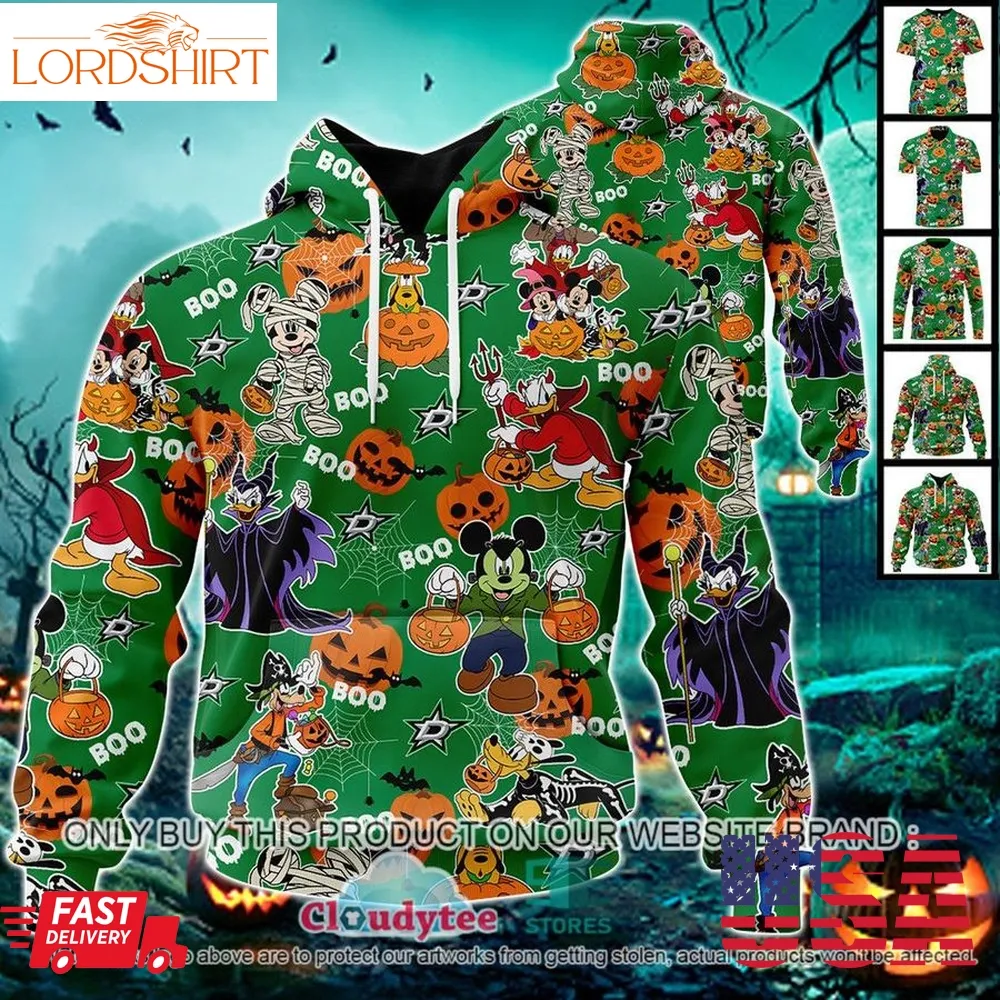 Nhl Dallas Stars Halloween Pumpkin Mickey With Friends Disney Style 3D Hoodie, Shirt  