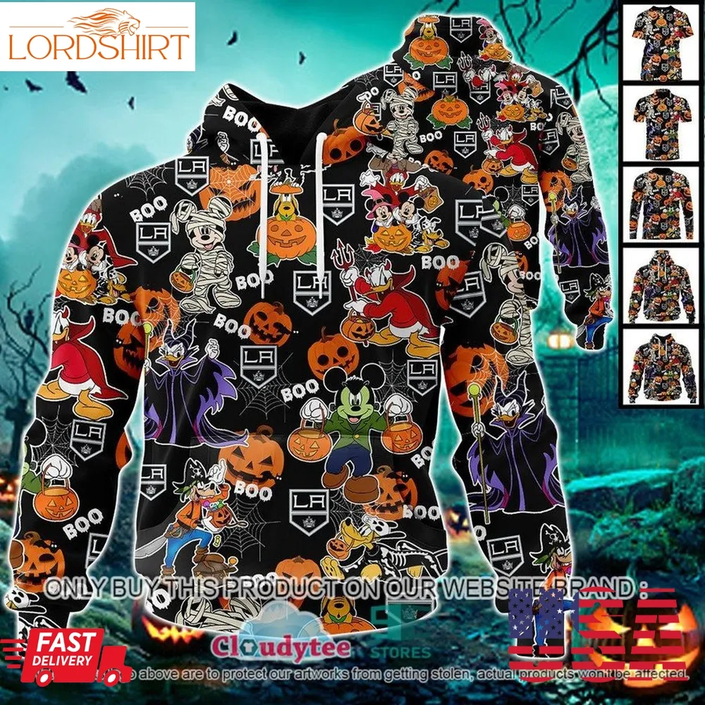 Nhl Los Angeles Kings Halloween Pumpkin Mickey With Friends Disney Style 3D Hoodie, Shirt  