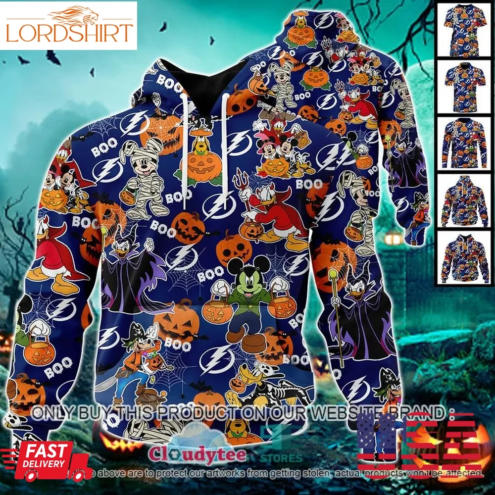 Nhl Tampa Bay Lightning Halloween Pumpkin Mickey With Friends Disney Style 3D Hoodie, Shirt  